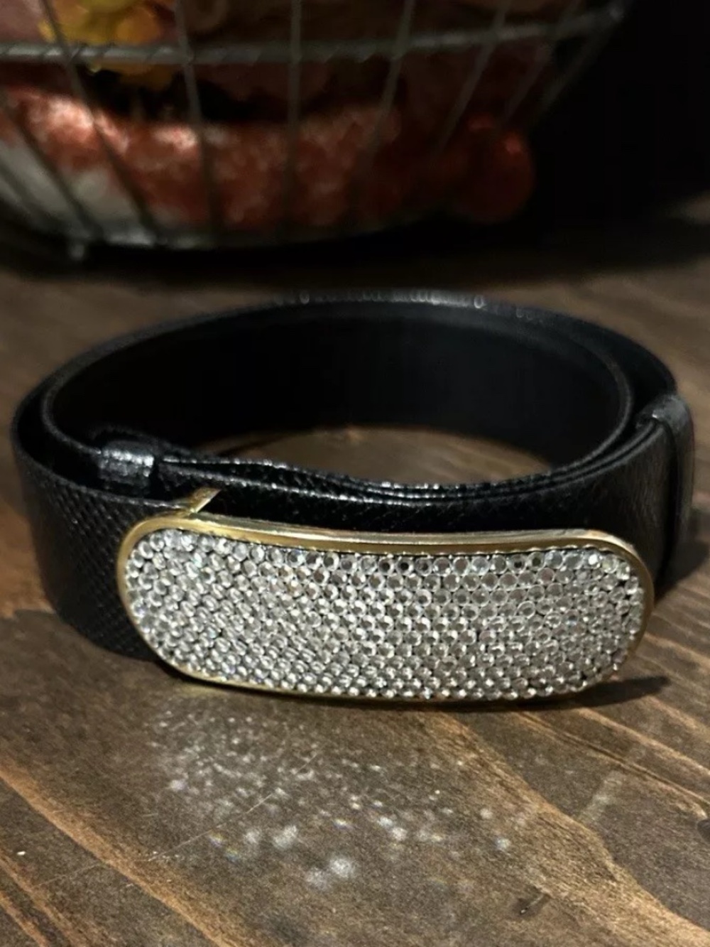 Vintage Judith Leiber Rhinestone & Black Snakeskin Adjustable Belt